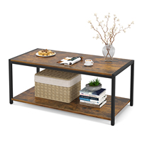 Table basse carrée moderne en métal avec étagère de rangement et plateau en bois, design combiné 43'' pour salon, bureau à domicile, brun rustique