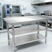 Mesa de Trabajo de Dos Niveles con Patas de Tubo, Acabado Mate Cepillado de Acero Inoxidable para Cocina Comercial, Capacidad de Carga de 300 kg/m