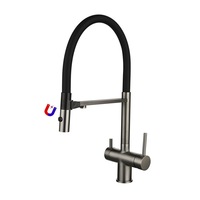 Robinet de cuisine en cuivre magnétique moderne et minimaliste, purificateur d'eau trois-en-un, double poignée chaud/froid extractible