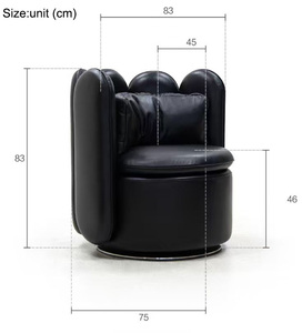 Fauteuil pivotant en cuir noir avec structure en bois massif et pieds pivotants en acier inoxydable, fauteuil de relaxation pour hôtels, maisons, usage occasionnel - Product Image 6