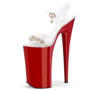 10 inç-26 cm kırmızı alt kadınlar gece kulübü temizle Rhinestone Peep Toe striptizci kutup dans ayakkabıları modelleri seksi fetiş tam elbise parti