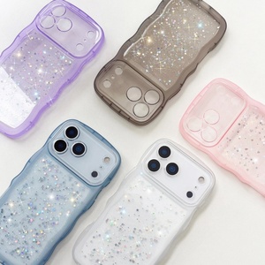 Fundas Transparentes con Borde Ondulado y Purpurina para iPhone 17 16 15 14 Pro Max, Carcasa Trasera Antigolpes de TPU Esmerilado con Resina Epoxi - Product Image 1