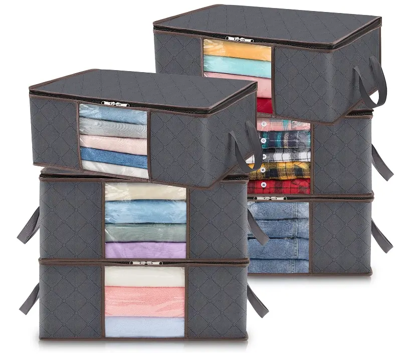 100l Opvouwbare Opbergtas Beddengoed Quilt Kleding Opbergtas Met Pvc Raam Grey Grote Cpaacity Opslag Organizer