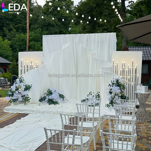 LEDA Hot Selling Modern Outdoor Wedding Party Event Metal <b>Backdrop</b> <b>Stand</b> White Wavy Milk Silk Background for Wedding - Product Image 3