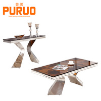 Table à manger Puruo 10 places Prix Dubaï Plateau en céramique marbrée Ensemble de salle à manger extensible moderne du milieu du siècle 4 places