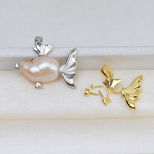 Pendentif en argent 925 fait main, forme baroque, grand poisson à queue, perle de forme spéciale, collier, composants de bijoux DIY pour femmes, vide - Product Image 1