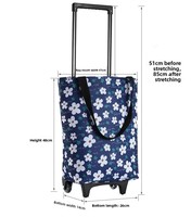 D5674 Sac de courses pliable pour femme, grand chariot de courses, sac de rangement portable, chariot à légumes avec roues pour le marché