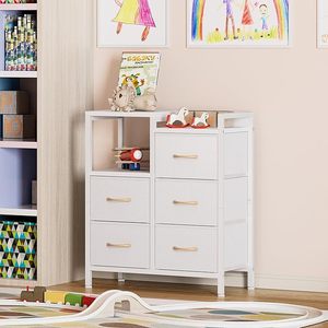 <span class=keywords><strong>Commode</strong></span> blanche à <span class=keywords><strong>5</strong></span> <span class=keywords><strong>tiroirs</strong></span> pour chambre à coucher, étagère de rangement à 2 niveaux pour placard, structure métallique robuste pour couloirs et pièces. - Product Image 2