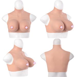 Masque de tête féminin en silicone avec seins, visage de <span class=keywords><strong>femme</strong></span> à gros seins, bonnet E pour travestis, Halloween, mascarade - Product Image 4