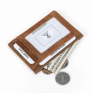 <span class=keywords><strong>Portafoglio</strong></span> Sottile da <span class=keywords><strong>Uomo</strong></span> Minimalista in Vera <span class=keywords><strong>Pelle</strong></span> Crazy Horse con Logo Personalizzato, Porta Carte di Credito con Blocco RFID - Product Image 3