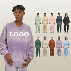 Sudadera con Capucha AR2320 para Hombre, Teñida con Técnica Tie-Dye, Bordada, Tejida, 360GSM, Forro Personalizado, Cuello Redondo, Estilo Oversize, Otoñal, Desgastada, Estilo Urbano - Product Image 1