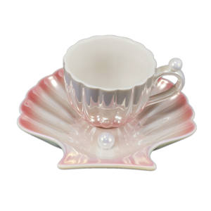 Taza rosa de perlas para el día de la madre, juego de regalo de lujo con esmalte de perla y platillo de concha, 8 oz, suministro de fábrica - Product Image 2