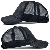 Logo de broderie personnalisé paillettes queue de cheval casquettes de baseball pas cher maille camionneur chapeaux pour fille femmes