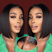 Peluca de Cabello Humano Brasileño Remy con Frente de Encaje sin Pegamento, Estilo Bob, 4X6 HD para Encaje, 180% de Densidad, Corta y Lisa, al por Mayor