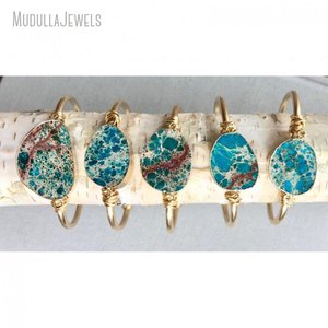 BM11265 Boho <span class=keywords><strong>Chic</strong></span> Plaqué Or Turquoise Jaspe Dalle Bracelet <span class=keywords><strong>Chic</strong></span> Sarcelle Océan Pierre Manchette Bracelet Mode Charme Bracelets - Product Image 2
