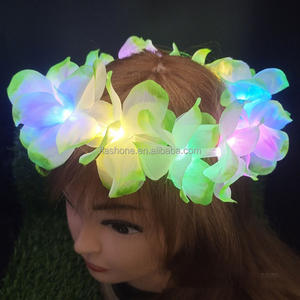 Diadema hawaiana LED, diademas florales para boda, corona <span class=keywords><strong>de</strong></span> flores artificiales para decoración <span class=keywords><strong>de</strong></span> fiesta temática Tropical <span class=keywords><strong>de</strong></span> playa - Product Image 1