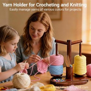 Wooden Yarn Rack Double Axis With Phone Holder Crochet Hook Storage Magnetic Knitting Tool Organizer For <b>Study</b> <b>Desk</b> Bedroom - Product Image 5
