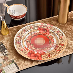 Vaisselle en céramique Nouveauté Ensemble de table en porcelaine osseuse de luxe européen et ensemble de 28 pièces de cadeaux rouges Lot de 6 cuillères en marbre Kit de tasses - Product Image 3