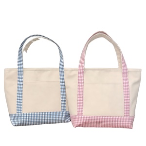 Customized Patchwork Contrast Strap Cotton <b>Canvas</b> Large Capacity Hand Tote Bag for Weekend Outdoor <b>Beach</b> Trip Use - Product Image 1