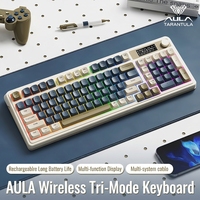 Teclado de Membrana Aula S99PRO Nuevo Retro Gris, USB Tipo-C, Retroiluminación RGB, Cableado + Inalámbrico 2.4G, Ergonómico, Teclas PBT, Diseño Pluma para Escritorio