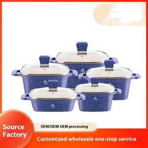 Ensemble de casseroles de cuisine en marbre moulé sous pression de 24/28/32cm, poignées en acier inoxydable, fond à induction, verre, céramique, <span class=keywords><strong>aluminium</strong></span>, granit - Product Image 2