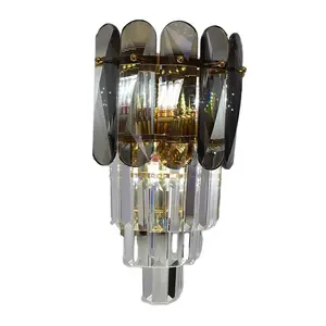 Light luxury indoor lamps and lanterns smoky gray crystal wall sconce for staircase aisle bedside background wall