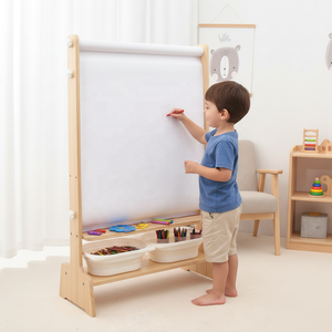 Chevalet en bois de pin 4-en-1 pour enfants, tableau magnétique double face et tableau blanc, montage <span class=keywords><strong>facile</strong></span> - Product Image 1