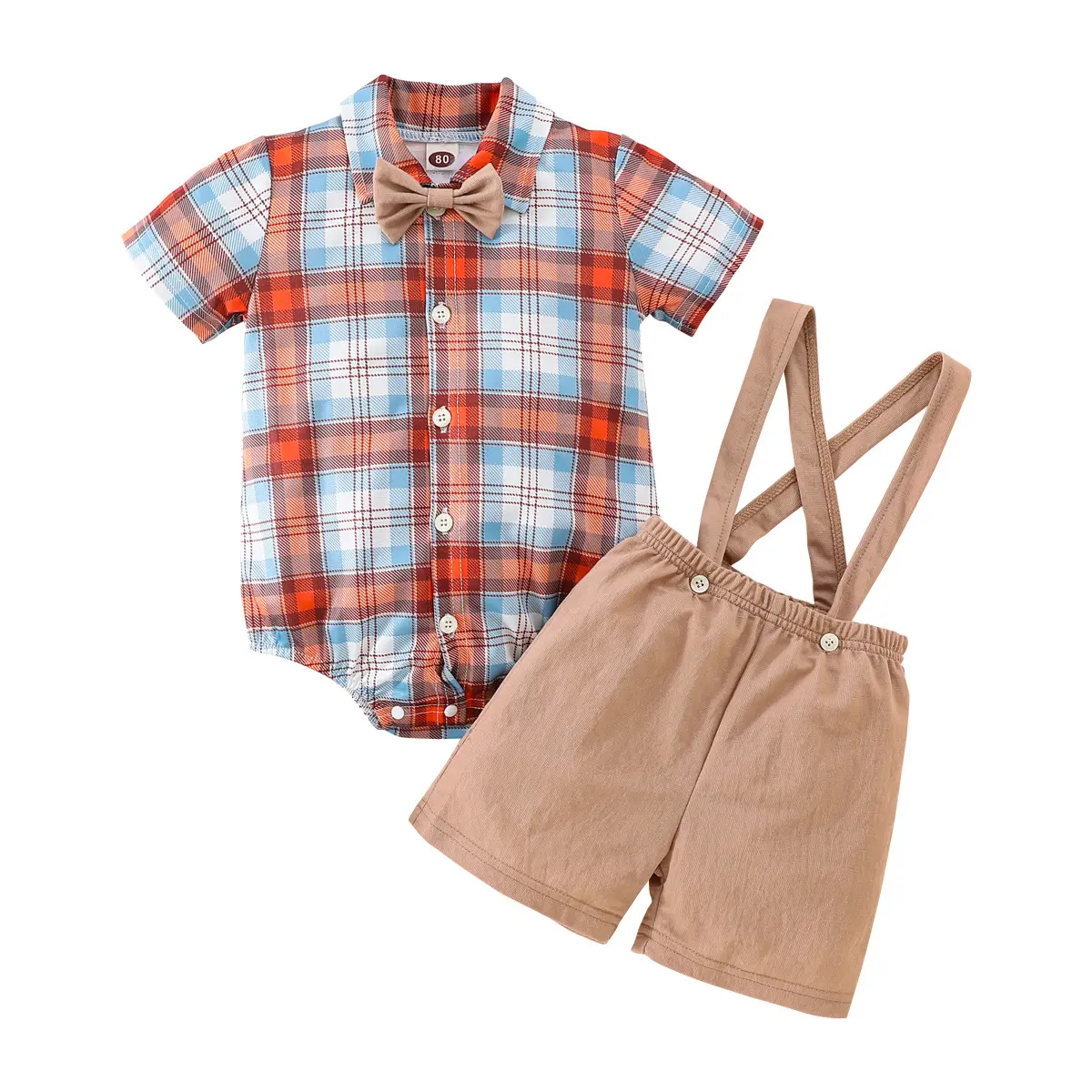 boy summer 2 piece set short pant and romper Suspenders and bow tie boy suit