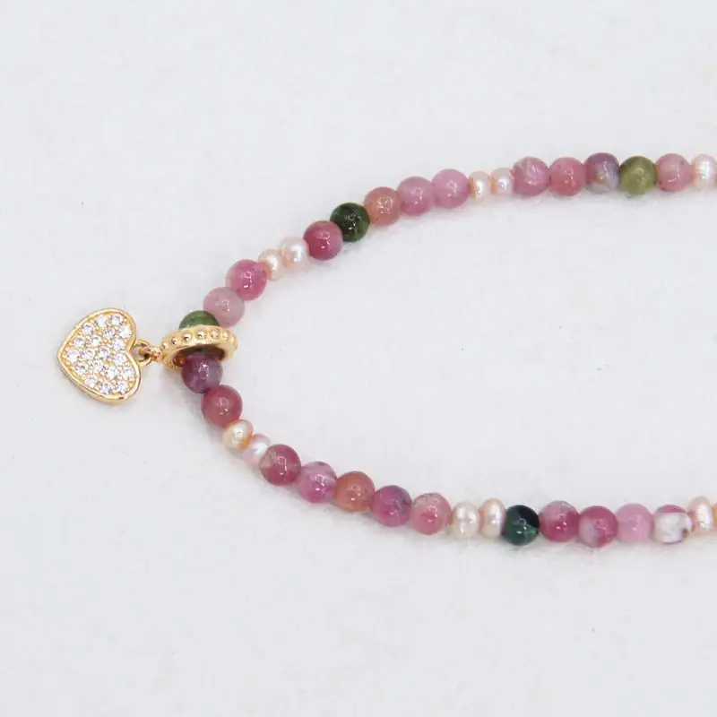 Women's Dainty Natural Stone Bead Pendant Choker Tourmaline Gemstone Small Pearl Custom Beaded Necklace Jewelry