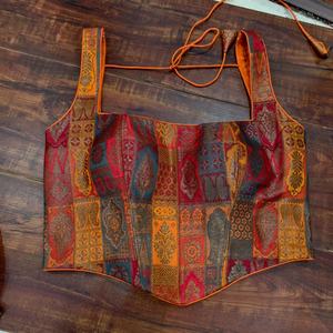 Blusa Corsé de Brocado Banarasi Multicolor para Mujer, Tejida, Tradicional, para Novias y Bodas - Product Image 1