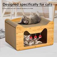 Maison de jeu pour chat pliable de luxe en bois et carton, écologique, avec griffoir et clochette pour usage intérieur