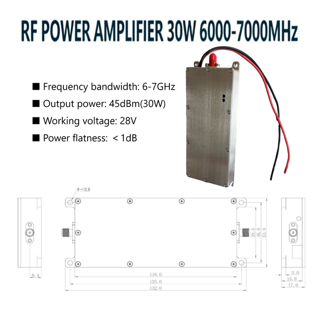 30W 6000-7000MHz RF Power Amplifier Module 6GHz 7GHz 45dBm PA High Efficiency Wireless Communication RF Amplifiers 6-7GHz 30W