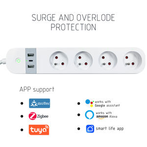 Multiprise intelligente Wi-Fi Tuya avec 2 ports USB, 4 prises CA 16A, interrupteur d'éclairage électrique multiple français, prise de courant intelligente EU - Product Image 3