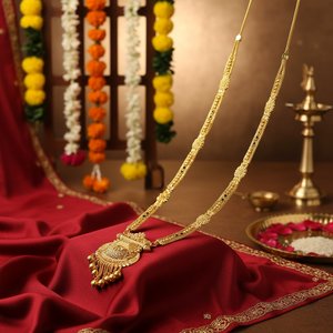18K Gold Plated Brass Copper Alloy South <b>Indian</b> Temple Long Haram Necklace Set Bridal Engagement Anniversary Wedding Party - Product Image 3
