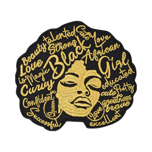 Belle Applique en tissu Black Girl 3.54x3.35 Patch thermocollant pour vêtements et sacs à dos avec cheveux bouclés et style Hip Hop - Product Image 1