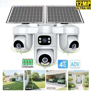 Caméra CCTV PTZ 4G à énergie solaire 12MP Quatre objectifs 6 moteurs 12000mAh Puce haute performance en silicium Carte SD IP66 Surveillance extérieure Vision nocturne - Product Image 2