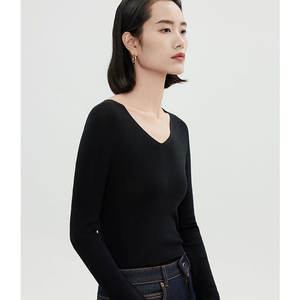 Pull en <span class=keywords><strong>laine</strong></span> mérinos 100% à tricotage fin, col en V, style coréen, fin, ajusté, tricoté 18GG, pull en <span class=keywords><strong>laine</strong></span> uni, vente chaude - Product Image 3