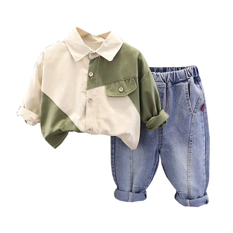 Hot Sale Fashion Spring Autumn 2pcs Shirt and Jeans Cotton Outdoor Casual Baby Boy Kids Outfits Set