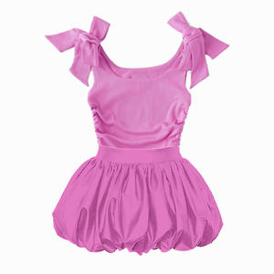 <span class=keywords><strong>Set</strong></span> gonna a bolle per neonate, dolce completo estivo per bambina, top a gilet in maglia a costine elasticizzata e gonna a bolle con laccetti - Product Image 3