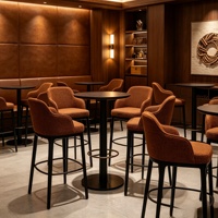 Chaise de bar moderne minimaliste de luxe, tissu, structure en bois massif, tabouret de bar haut pour îlot de cuisine, bar, hôtel, salle à manger, club