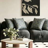 Housse de coussin carrée en polyester 100% imprimé feuilles botaniques vintage bleu ardoise, style ferme, pour canapé, décoration