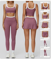 Ensemble de sport 2 pièces respirant pour femme en Spandex/Nylon, avec soutien-gorge de sport color block et leggings/shorts de yoga taille haute, 220g