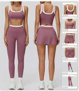 Ensemble de vêtements de sport pour femmes, respirant, en spandex/nylon, 2 pièces, soutien-gorge de sport et leggings/shorts de yoga taille haute, pour la remise en forme - Product Image 1