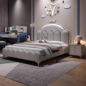 <span class=keywords><strong>Cama</strong></span> Individual Moderna y Sencilla para Niños, Color Rosa, de Madera Maciza, con Diseño de Corona, para Niños y Niñas, con Tapicería de Cuero Artificial, Disponible en Tamaños Completos - Product Image 3