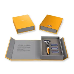 Men Shaver Set Gift Box Customized Logo Fathers Day Yellow Paper Cardboard Box For Razor
