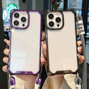 Funda transparente de lujo con cordón cruzado para <span class=keywords><strong>iPhone</strong></span> 15 14 Pro Max 13 <span class=keywords><strong>12</strong></span> 11 <span class=keywords><strong>MiNi</strong></span> X <span class=keywords><strong>S</strong></span> XR 8 7 Plus Armor Funda con correa a prueba de golpes - Product Image 3