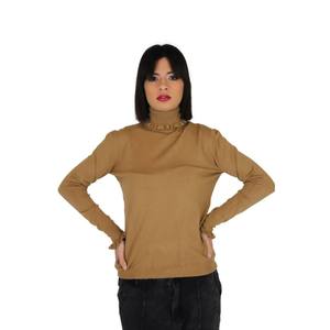 Maglione invernale da donna a collo alto in cammello XS Casual Cardigan con colletto a fiocco traspirante caldo alla moda con ricamo a fiori frontale - Product Image 1