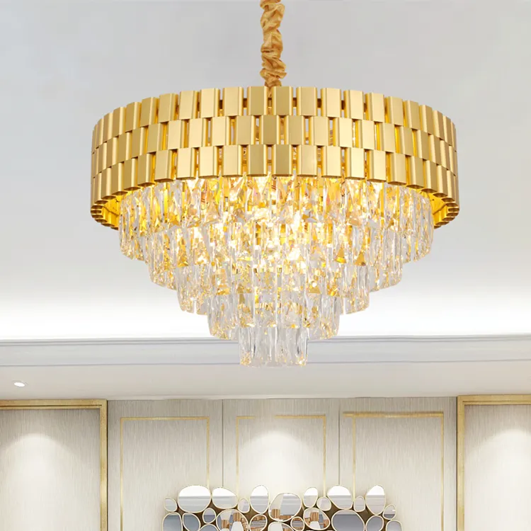 Luxury Indoor Decoration Hotel Home Decor Round Ceiling Lamp Black Hanging Gold Crystal Chandelier Pendant Light