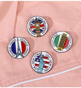 Épingles en émail de forme ronde de dessin animé créatif insigne en métal en alliage de zinc USA Fresh PISA <span class=keywords><strong>PARIS</strong></span> Statue de la liberté épinglette pour les amis - Product Image 4