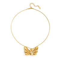 Ensemble collier et boucles d'oreilles ailes de papillon, pendentif en acier inoxydable plaqué or 18 carats, chaîne pour femme, élégant, luxueux, chic, tendance